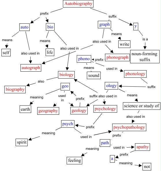Word Parts Word parts of autobiography and associated vocabulary